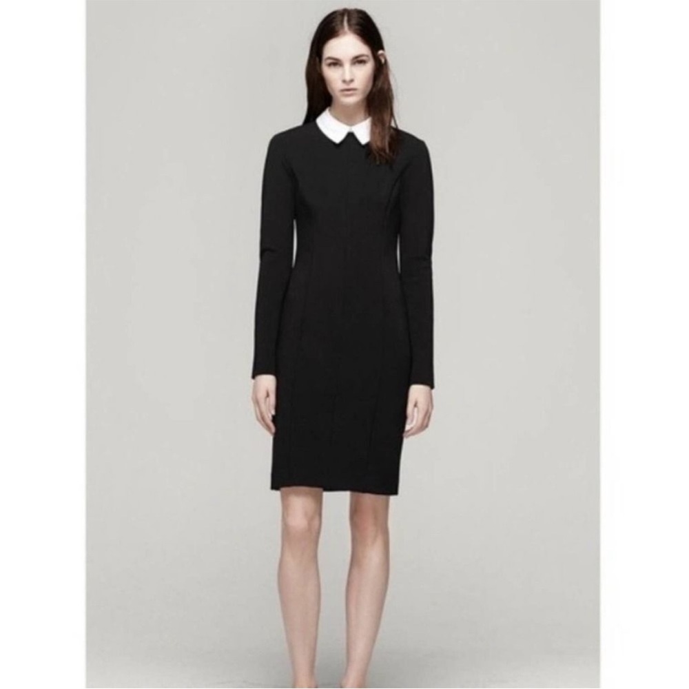 Rag & Bone Black Long Sleeve Maria Collar Dress Bodycon Style Midi Long Dress 2‎